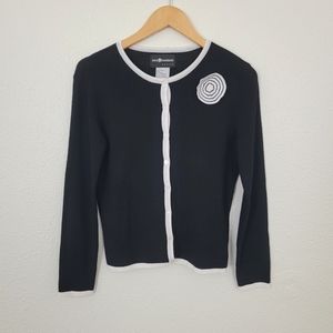 Sag Harbor | Vintage Flower Two-Tone Knit Cardigan Sweater Top Petite Blouse Top